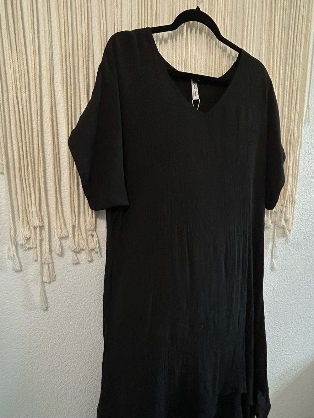 WHITE AMBER Australia Bamboo Cotton Black Flowing Midi Dress - Picture 9 of 13